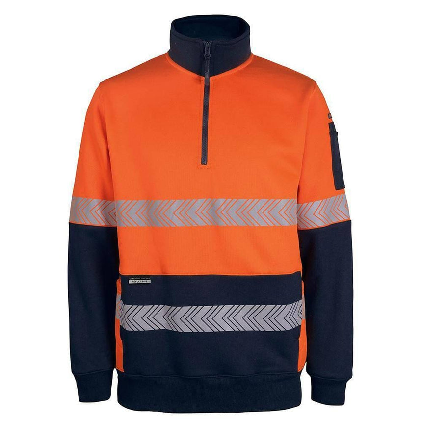 Hi Vis 330g 1/2 Zip Segmented Tape Fleece Hoodies JB's Wear Orange/Navy 2XS