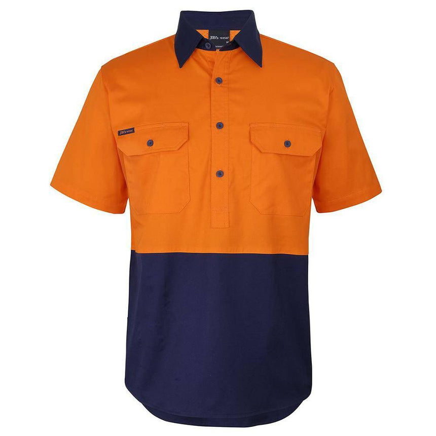 Hi Vis Close Front Short Sleeve Work Shirt Shirts JB's Wear Orange/Navy 2XS