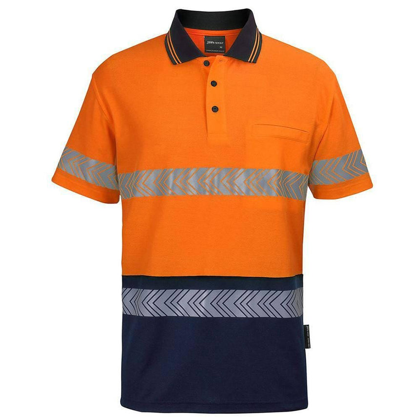 Hi Vis Cotto Short Sleeve Taped Polo Polos JB's Wear Orange/Navy 2XS