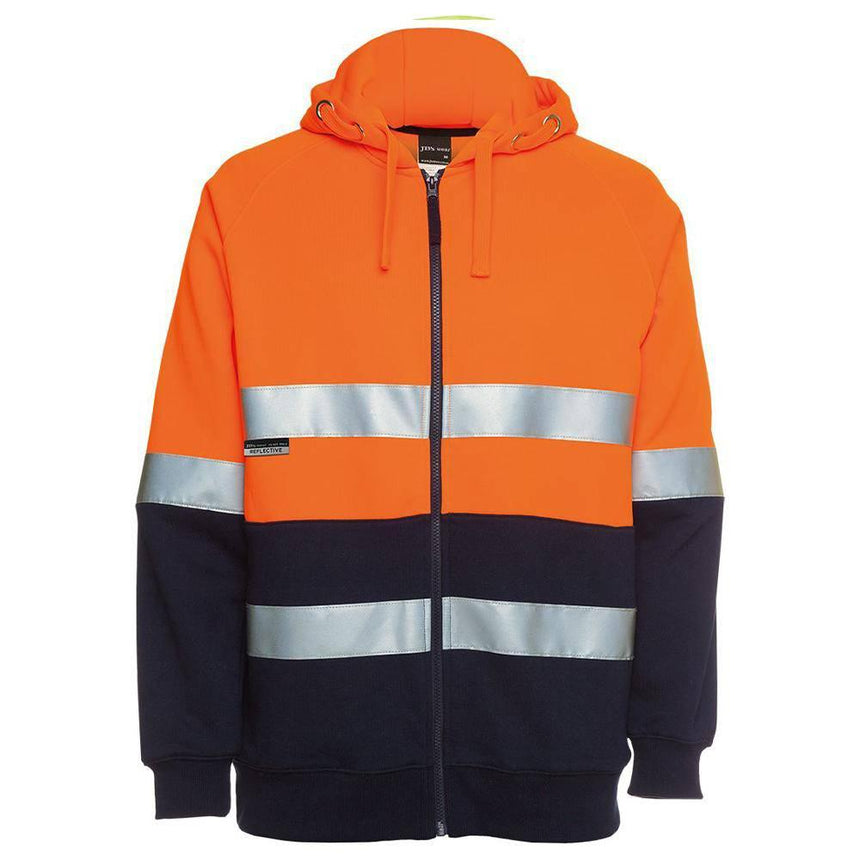 Hi Vis (D+N) Full Zip Fleecy Hoodie Hoodies JB's Wear Orange/Navy 2XS