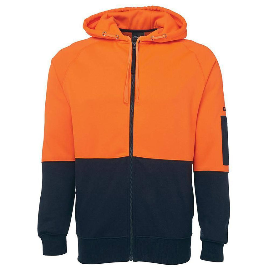 Hi Vis Full Zip Fleecy Hoodie Hoodies JB's Wear Orange/Navy 2XS