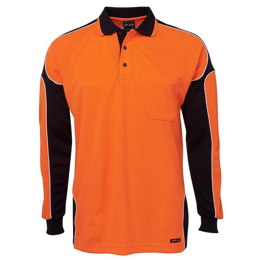 Hi Vis Long Sleeve Arm Panel Polo Polos JB's Wear Orange/Navy 2XS