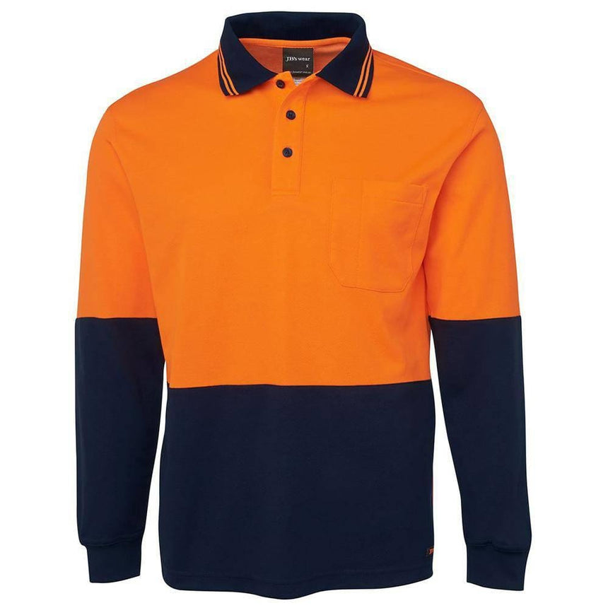 Hi Vis Long Sleeve Cotton Back Polo Polos JB's Wear Orange/Navy 2XS