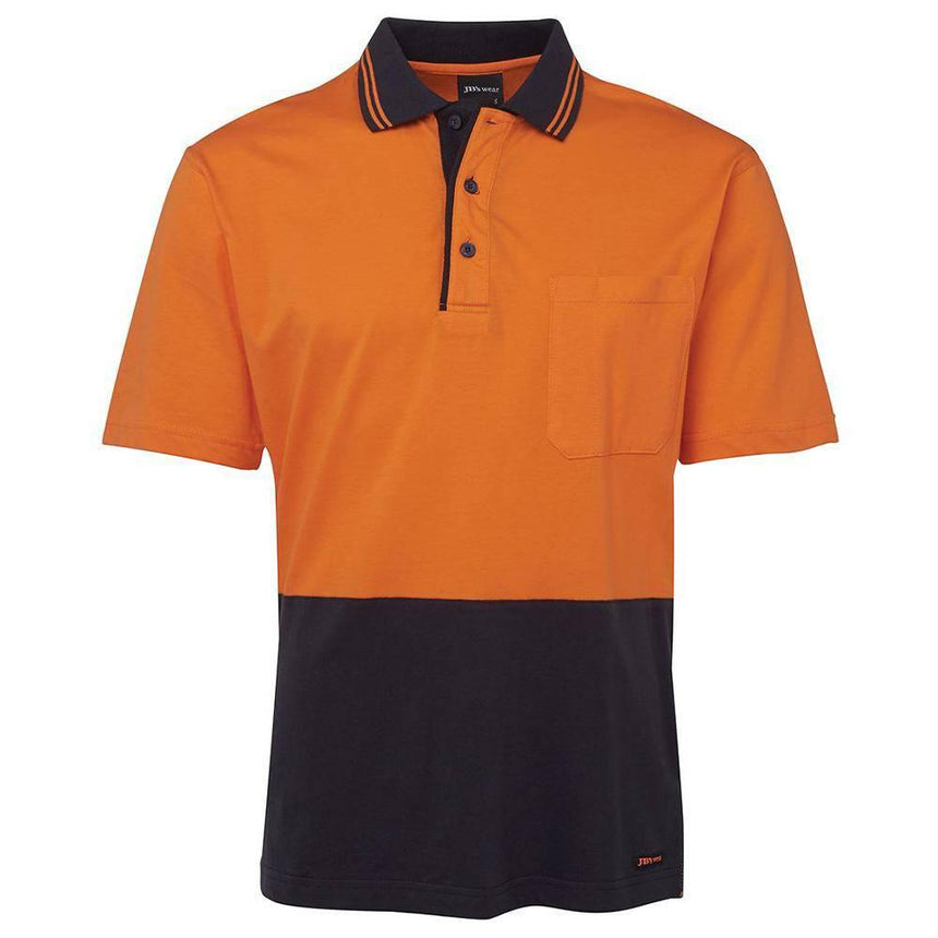 Hi Vis Short Sleeve Cotton Polo Polos JB's Wear Orange/Navy 2XS