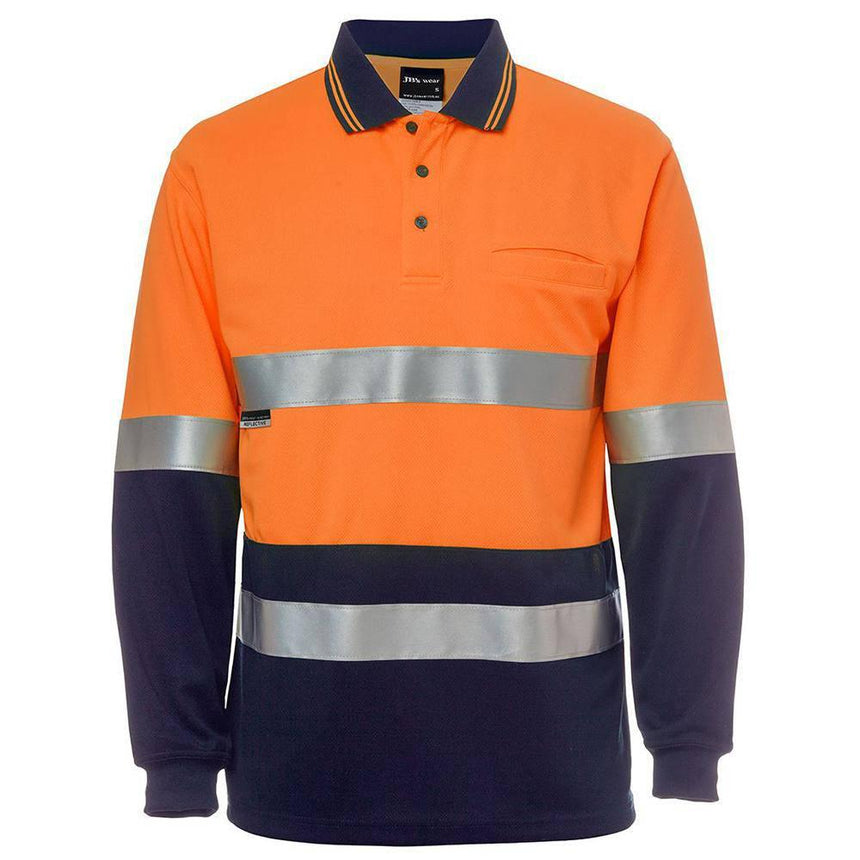 Hi Vis L/S (D+N) Cotton Back Polo Polos JB's Wear Orange/Navy XS