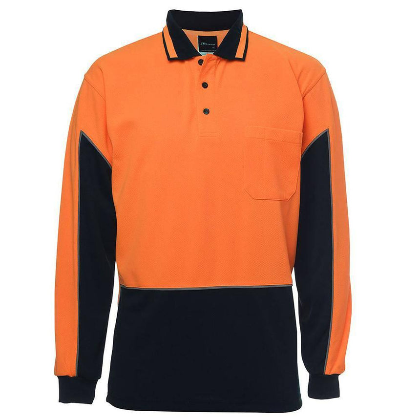 Hi Vis L/S Gap Polo Polos JB's Wear Orange/Navy XS