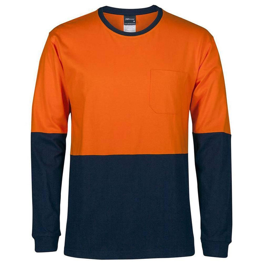 Hi Vis Long Sleeve Crew Neck T Shirt T Shirts JB's Wear Orange/Navy XS
