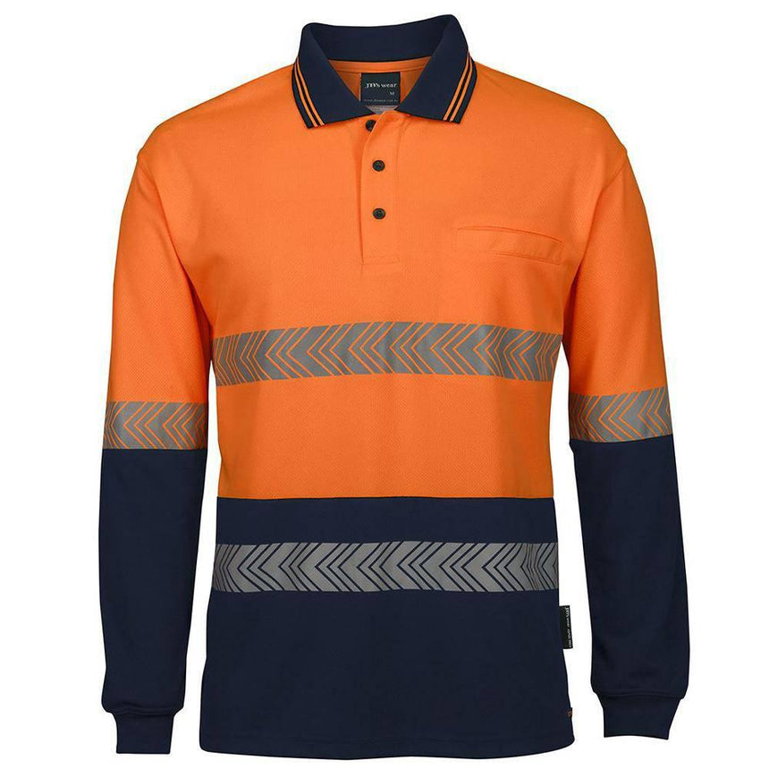 Hi Vis Long Sleeve Taped Polo Polos JB's Wear Orange/Navy XS