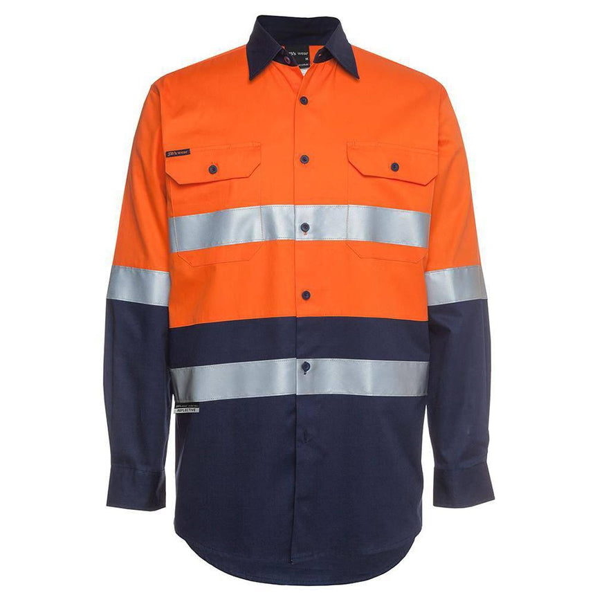 Hi Vis Long Sleeve Yellow Taped Shirt Shirts JB's Wear Orange/Navy XS