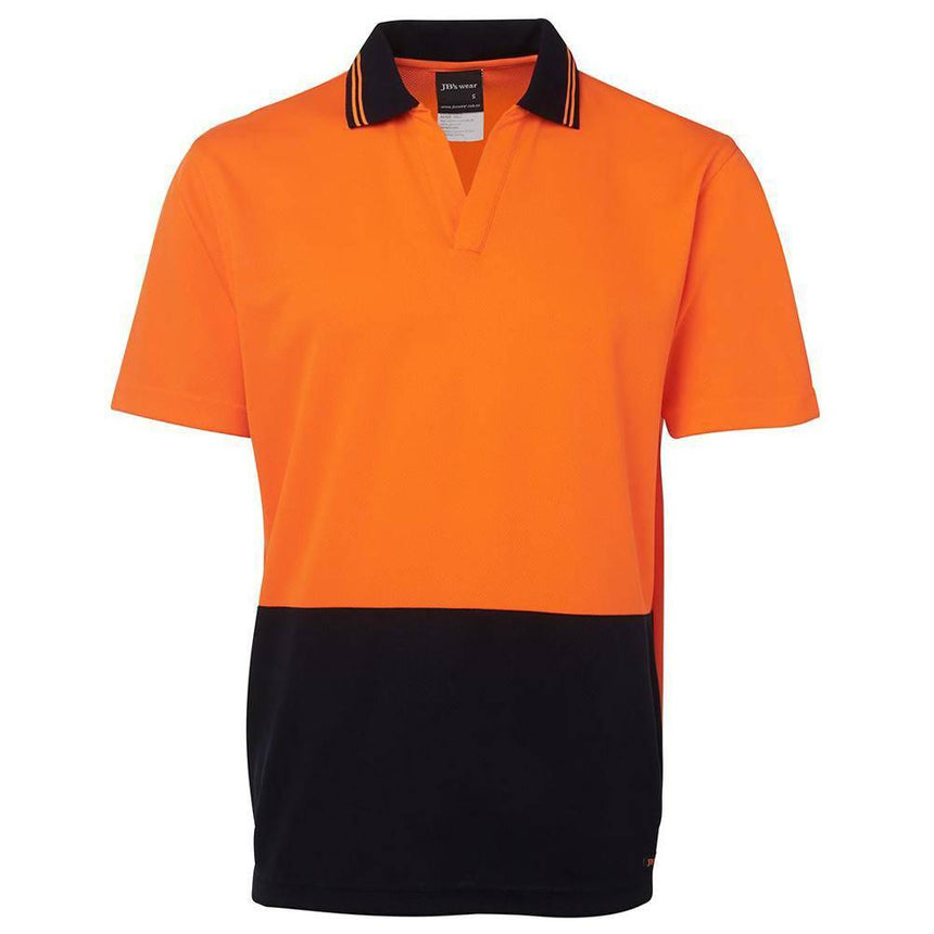 Hi Vis S/S Non Button Polo Polos JB's Wear Orange/Navy XS