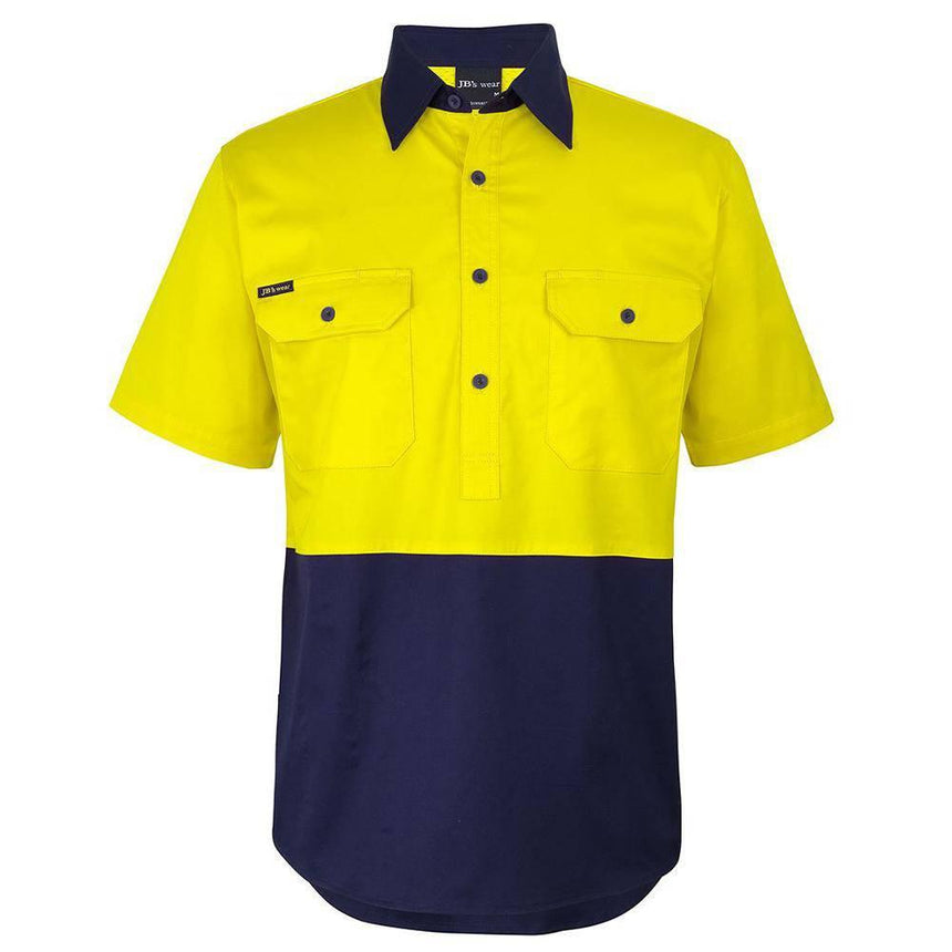Hi Vis Close Front Short Sleeve Work Shirt Shirts JB's Wear Yellow/Navy 2XS