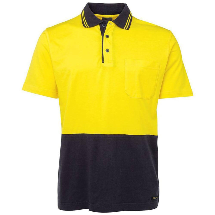 Hi Vis Short Sleeve Cotton Polo Polos JB's Wear Yellow/Navy 2XS
