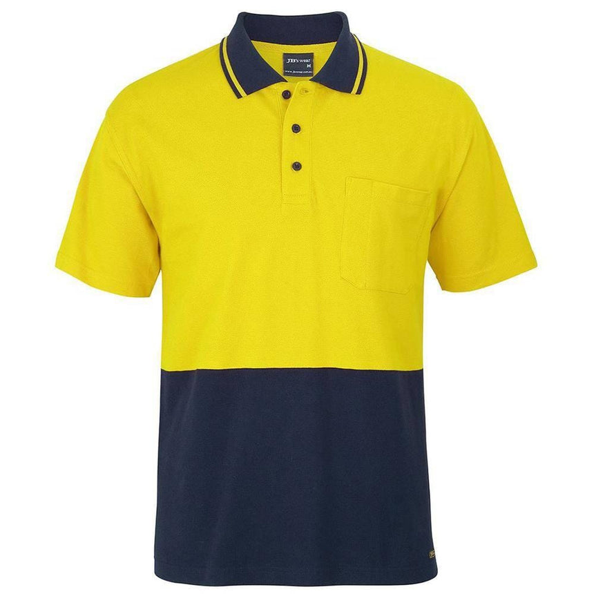 Hi Vis Short Sleeve Cotton Polo Polos JB's Wear Yellow/Navy 2XS