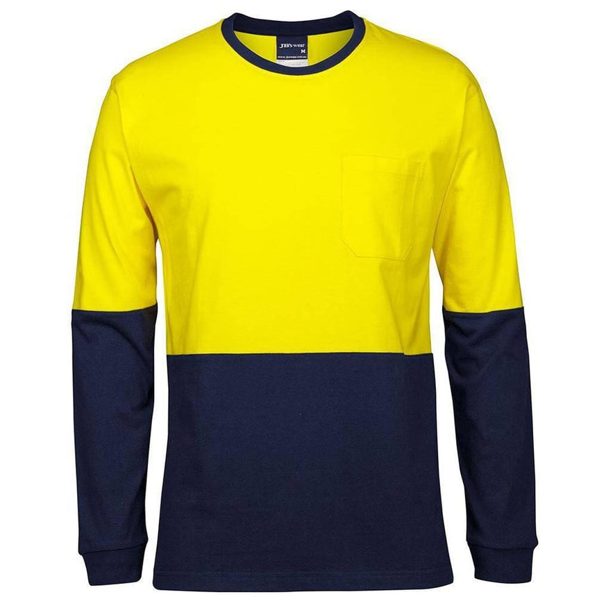 Hi Vis Long Sleeve Crew Neck T Shirt T Shirts JB's Wear Yellow/Navy XS