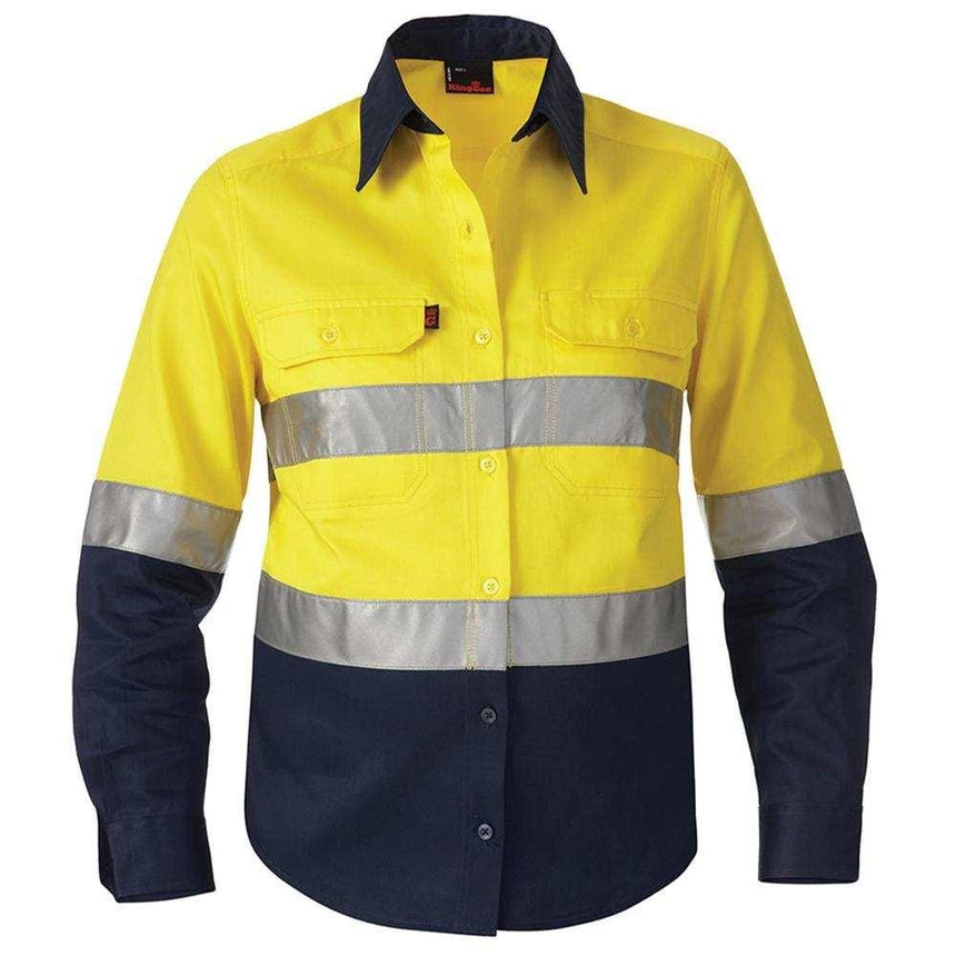 Womens Ref Spliced Drill Shirt Shirts KingGee 6 Yellow/Navy