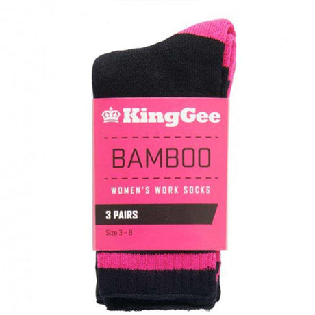 King Gee Women's Bamboo Sock 3 Pack,K49015 Socks KingGee Black/Pink  