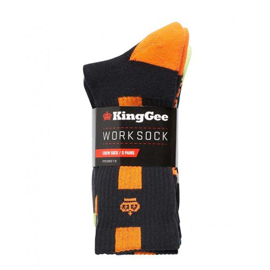 King Gee Men's Crew Cotton Work Sock - 5 Pack,K09035 Socks KingGee