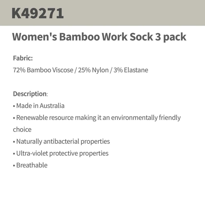 King Gee Women's Bamboo Work Sock 3 pack,K49271 Socks KingGee