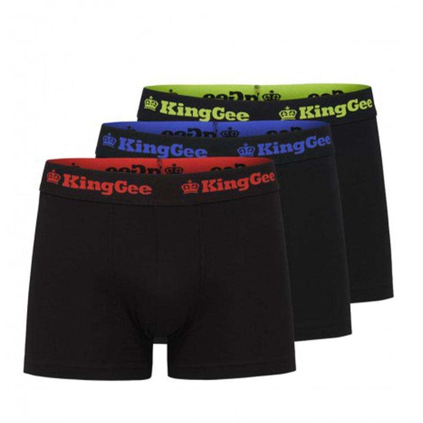 King Gee Cotton Trunk 3 Pack Black, mixcolour elastic band,K09023 Underwears KingGee S Black