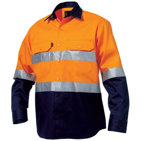 Reflective Spliced Drill Shirt Long Sleeve Long Sleeve Shirts KingGee S Orange/Navy 