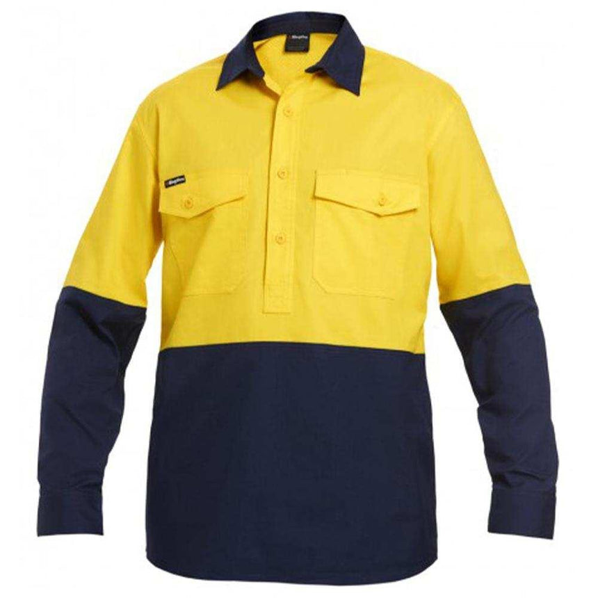 Workcool2 Spliced Closed Front Shirt Long Sleeve Shirts KingGee XS Yellow/Navy