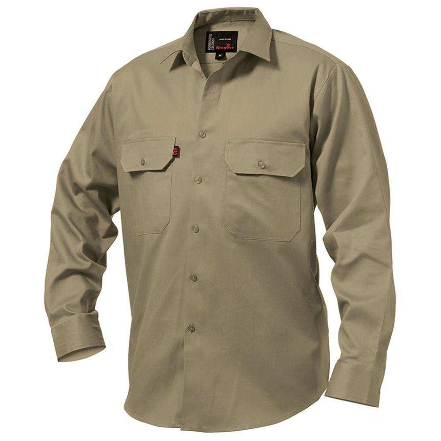 Open Front Drill Shirt Long Sleeve Shirts KingGee XXS32 Khaki