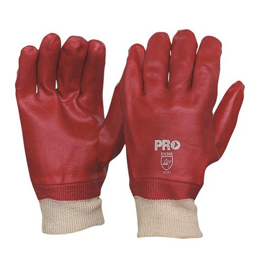 27cm Red PVC / Knit Wrist Gloves Large - 12 Pairs Gloves ProChoice