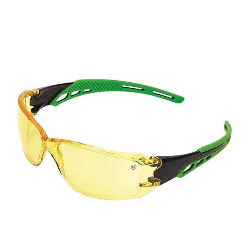 Cirrus Green Arms Safety Glasses Amber A/F Lens 12 Pairs Eye Protection ProChoice