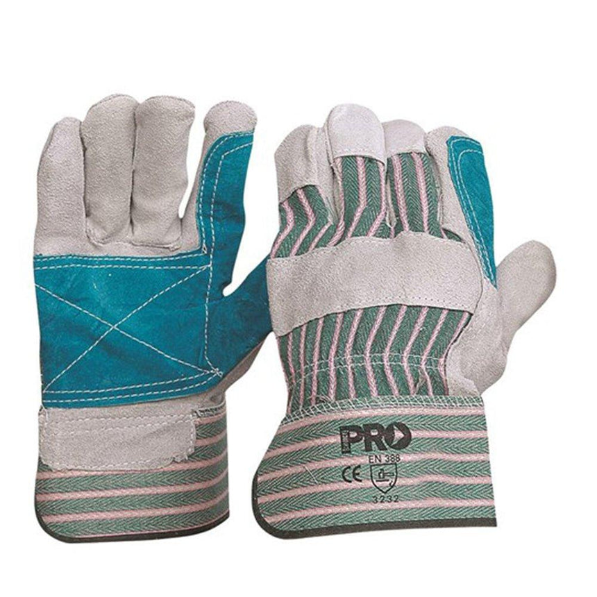 Green & Grey Striped Cotton / Leather Gloves Large - 12 Pairs Gloves ProChoice