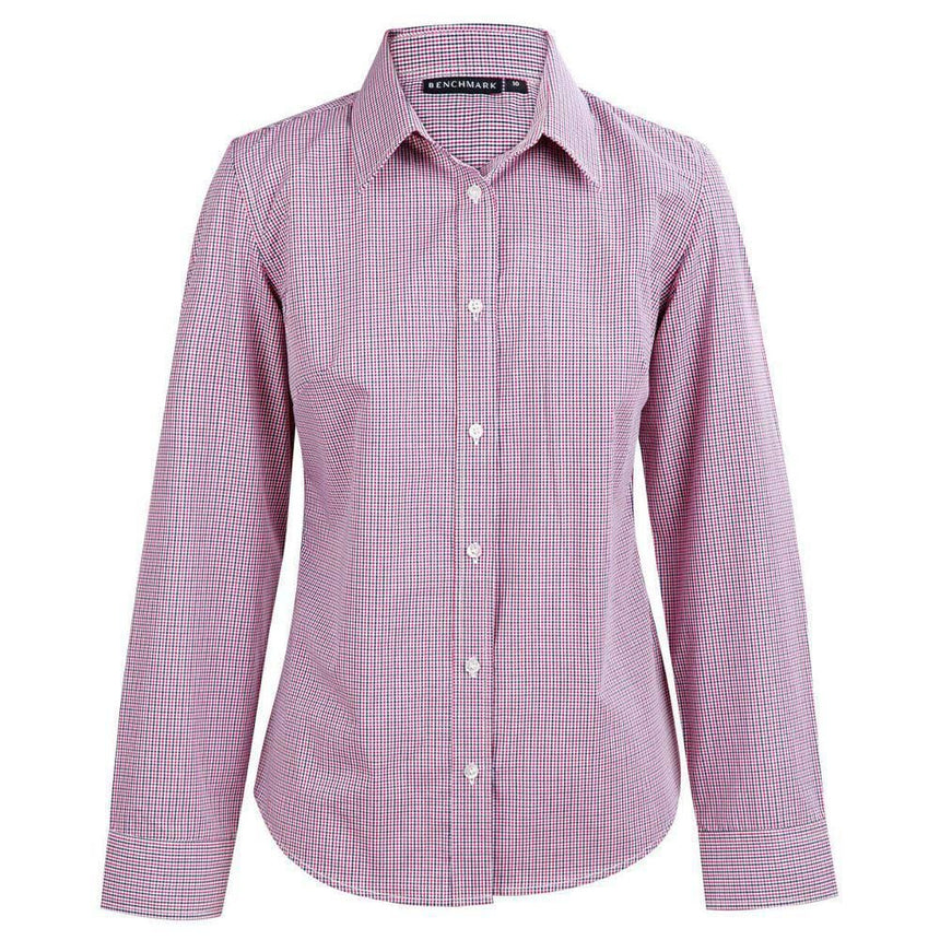 M8340L Ladies’ Two Tone Mini Gingham Long Sleeve Shirt Shirts Winning Spirit 6