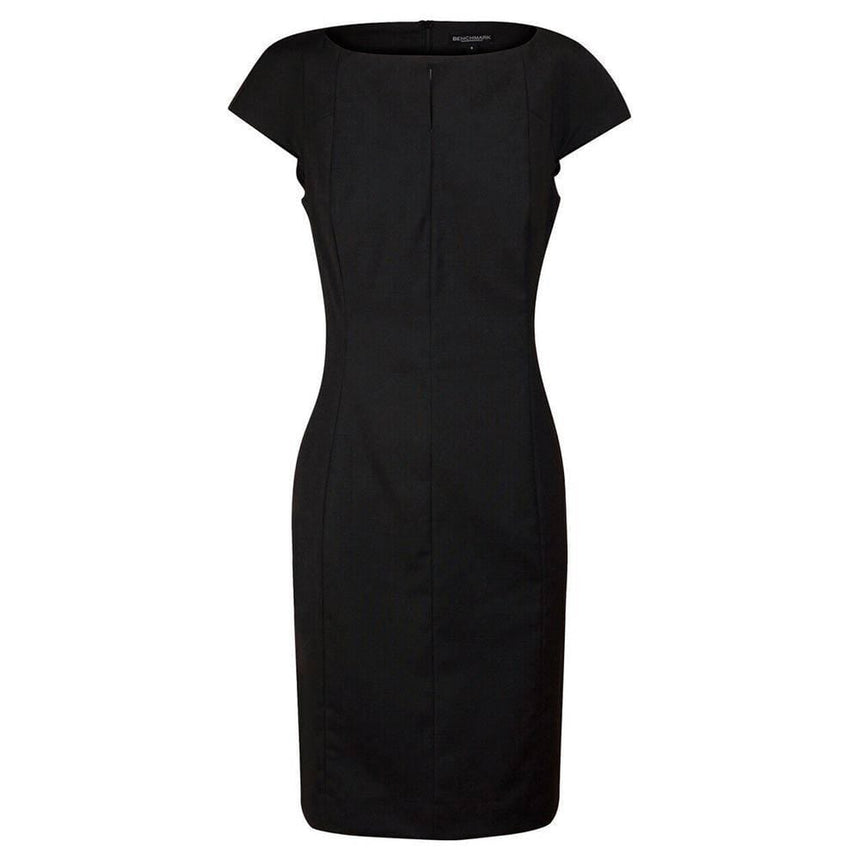 M9281 Ladies’ Wool Blend Stretch Cap Sleeve Dress Dresses Winning Spirit Black 6