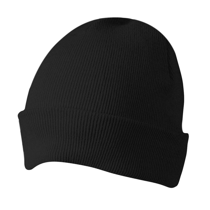 CH28 Roll Up Acrylic Beanie Hats Winning Spirit Black Cuffed