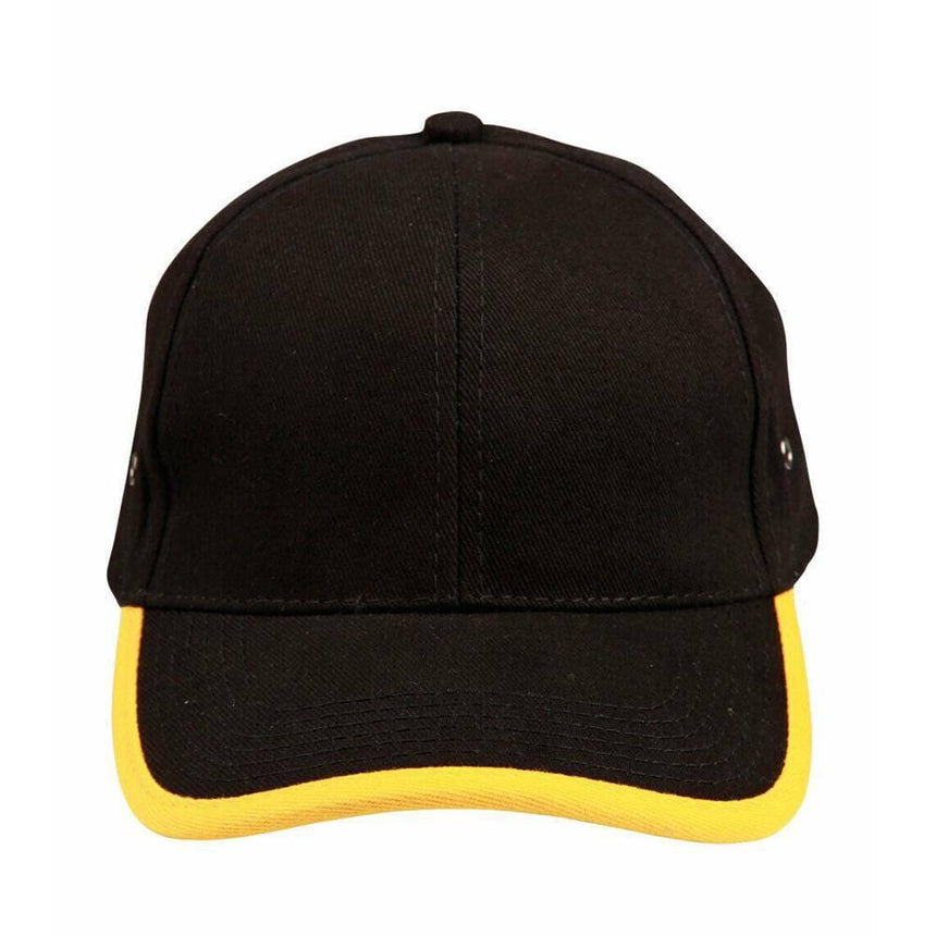 CH17 Peak & Back Trim Cap Hats Winning Spirit Black.Gold