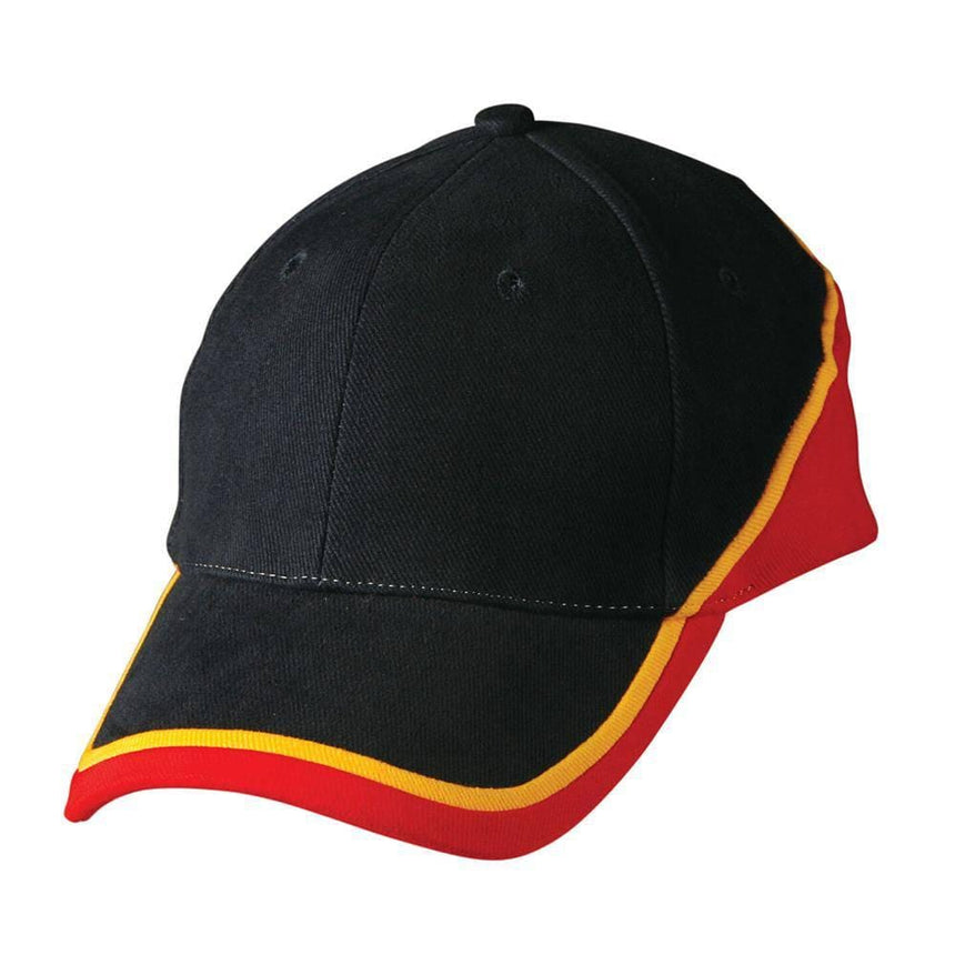 CH38 Tri Contrast Colours Cap Hats Winning Spirit Black.Gold.Red