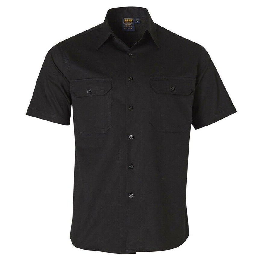 WT01 Cotton Short Sleeve Work Shirt Shirts Winning Spirit Black S