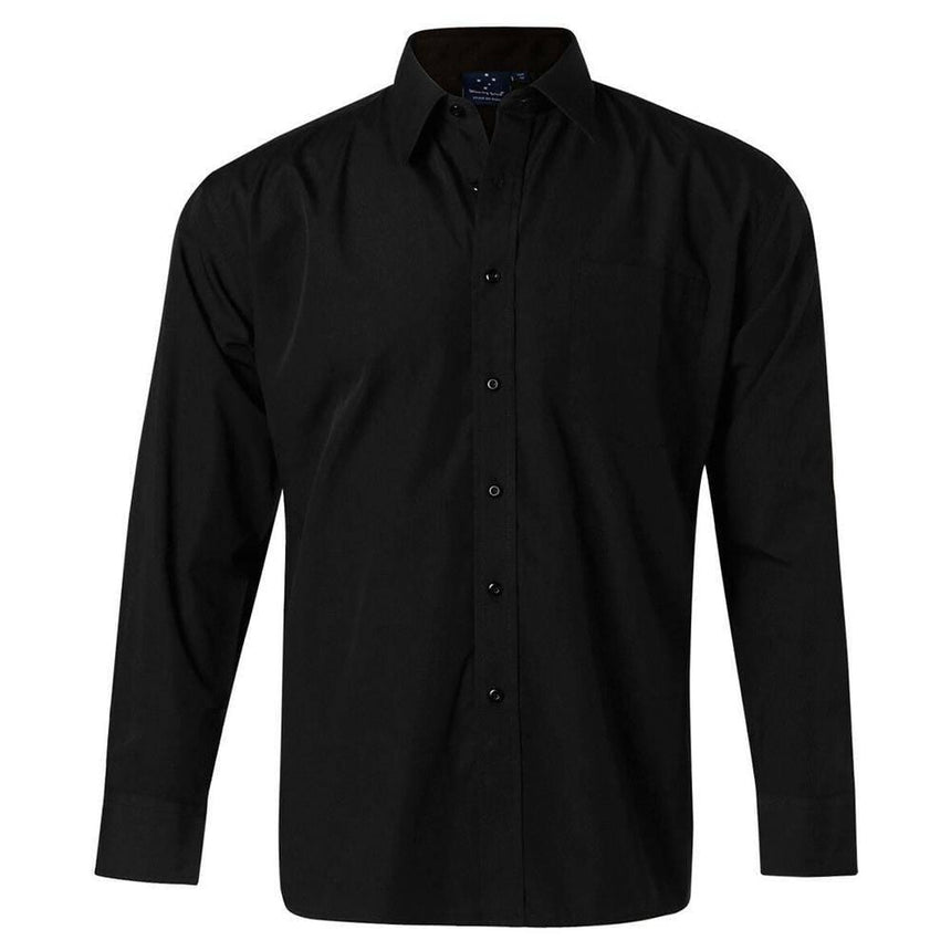 BS01L Men's Poplin Long Sleeve Business Shirt Long Sleeve Shirts Winning Spirit Black S