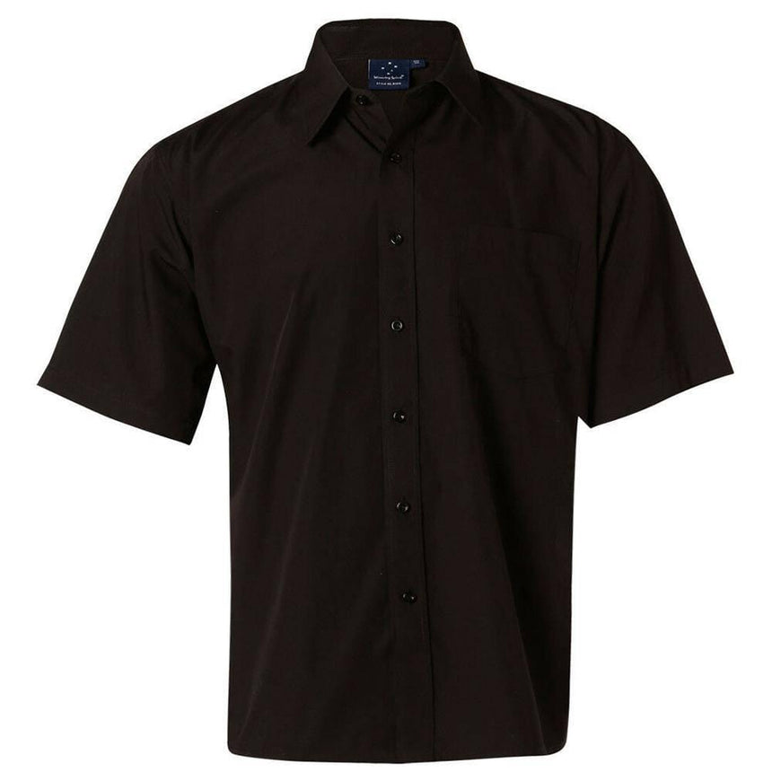 BS01S Men's Poplin Short Sleeve Business Shirt Short Sleeve Shirts Winning Spirit Black S