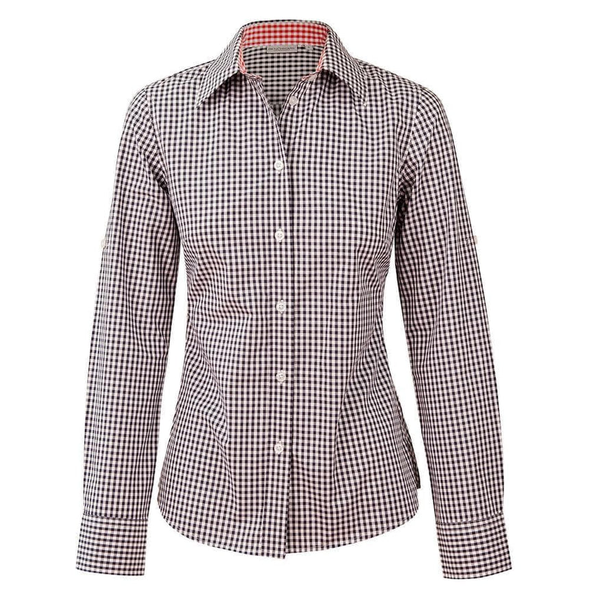 M8330L Ladies’ Gingham Check Long Sleeve Shirt Shirts Winning Spirit Black.White 6