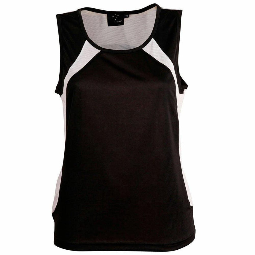 TS74 Sprint Singlet Ladies Singlets Winning Spirit Black.White 6