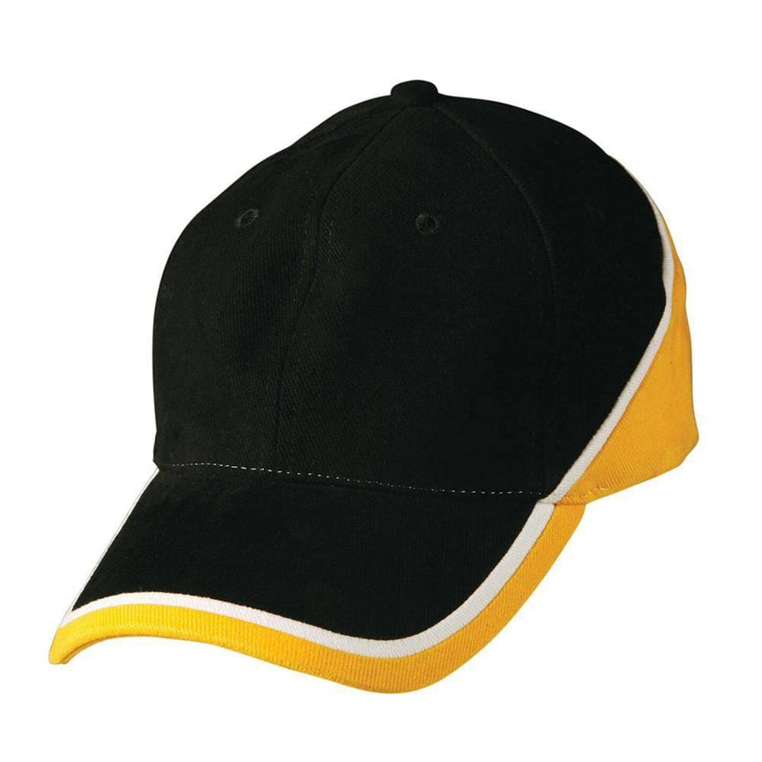 CH38 Tri Contrast Colours Cap Hats Winning Spirit Black.White.Gold