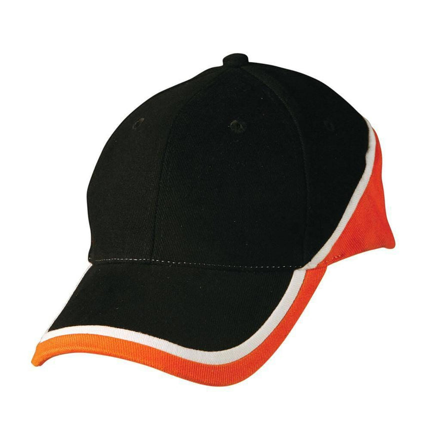 CH38 Tri Contrast Colours Cap Hats Winning Spirit Black.White.Orange