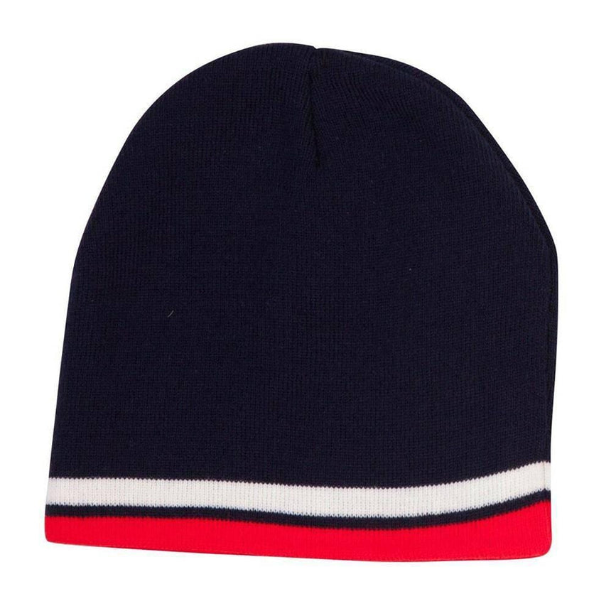 CH63 Contrast Stripe Beanie Hats Winning Spirit Black.White.Red
