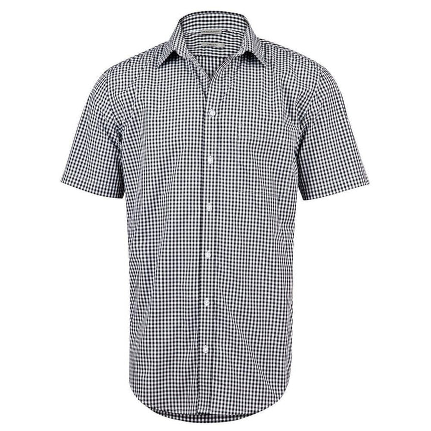 M7300S Men’s Gingham Check Short Sleeve Shirt Shirts Winning Spirit Black.White XS
