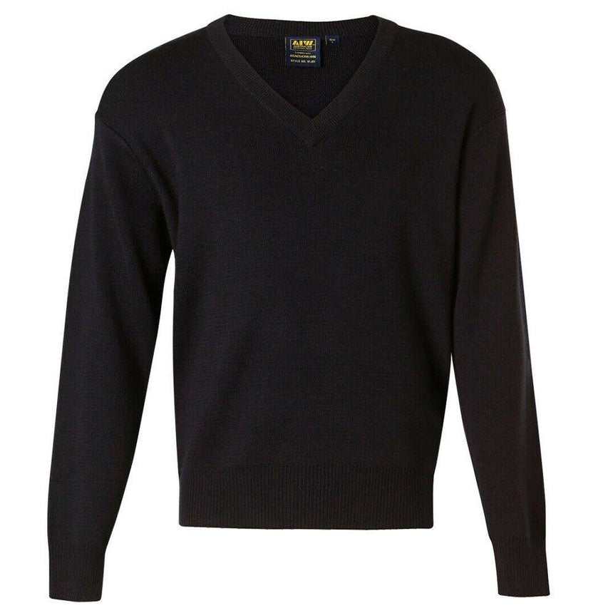 WJ01 Unisex Wool Acrylic V-Neck Jumper Sweaters Winning Spirit Black XXS