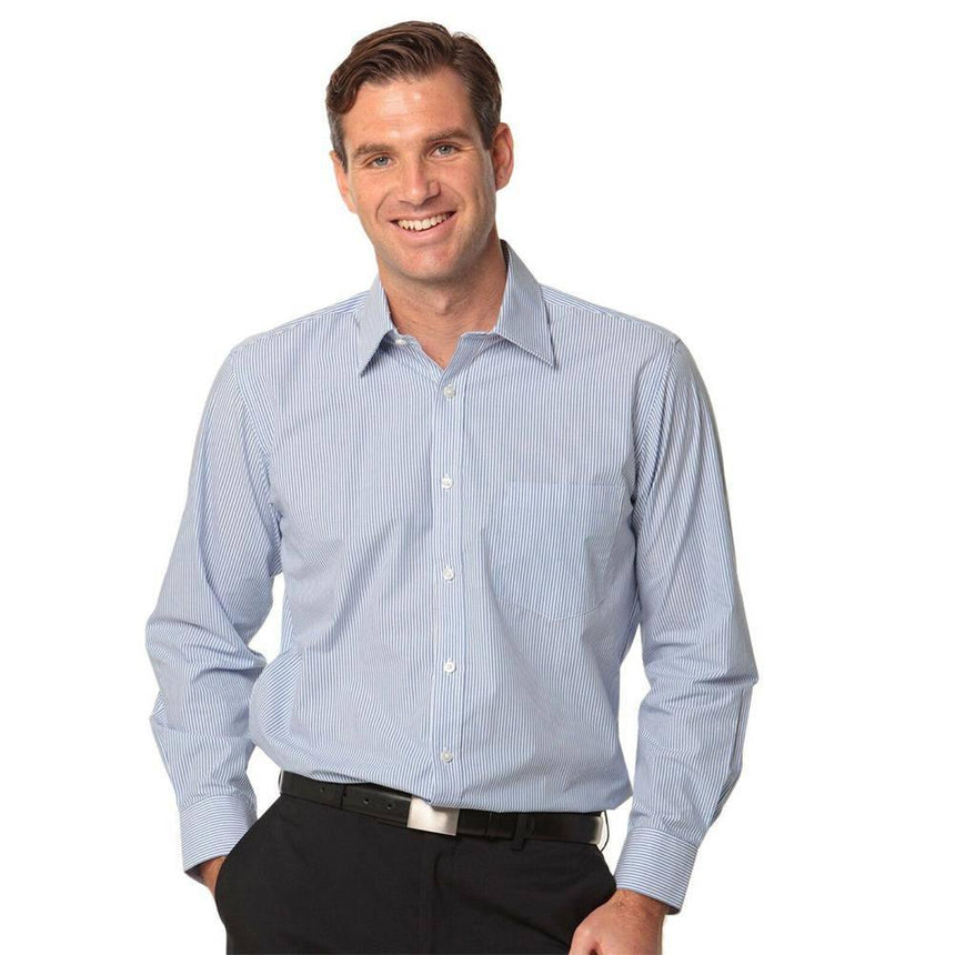 M7232 Men's Balance Stripe Long Sleeve Shirt Shirts Winning Spirit Blue.White 38