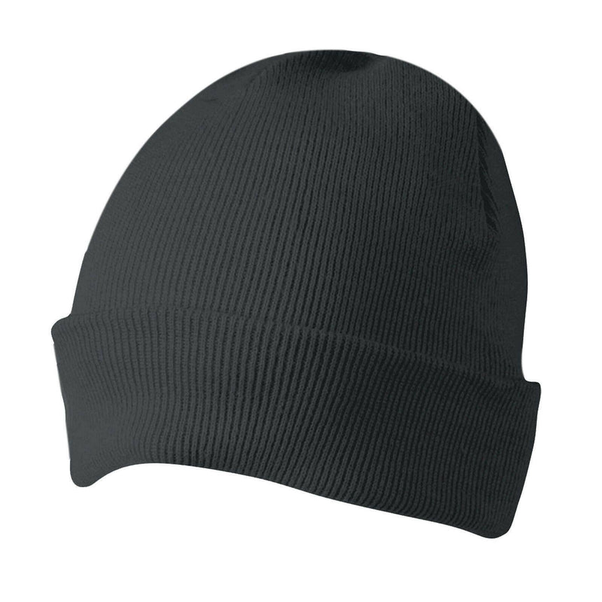 CH28 Roll Up Acrylic Beanie Hats Winning Spirit Charcoal Cuffed