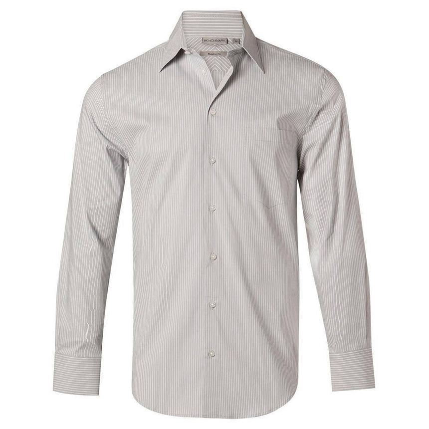 M7200L Men's Ticking Stripe Long Sleeve Shirt Shirts Winning Spirit Grey.White 38