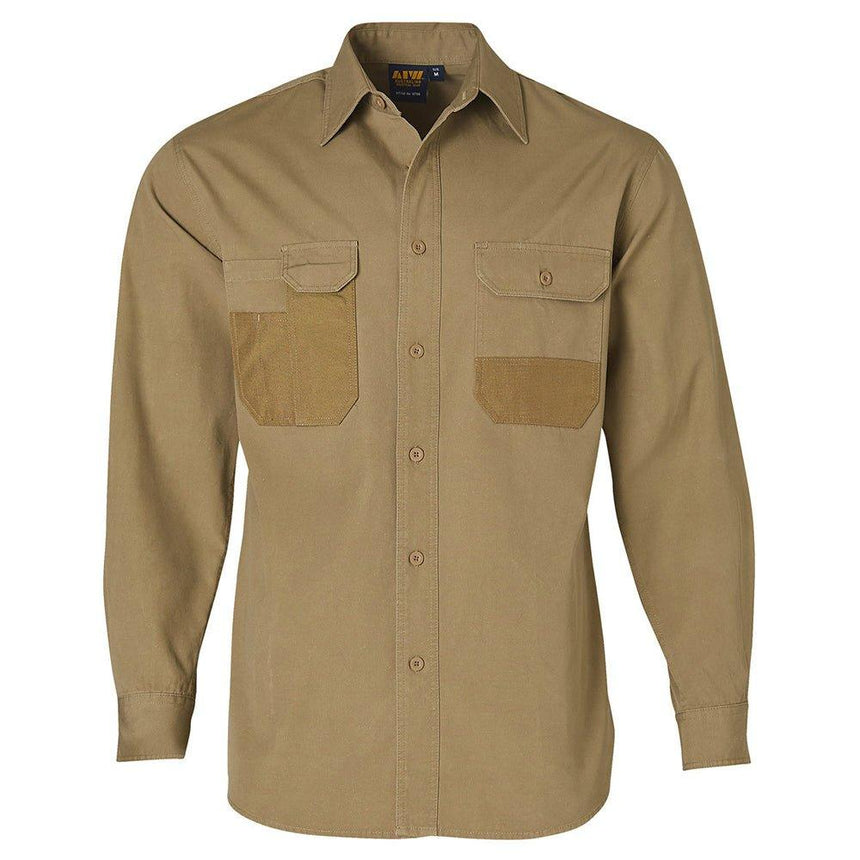 WT06 Durable Long Sleeve Work Shirt Shirts Winning Spirit Khaki L