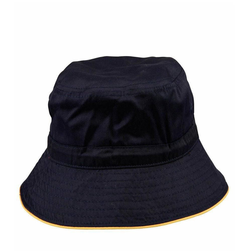H1033 Sandwich Bucket Hat With Toggle Hats Winning Spirit Navy.Gold S/M