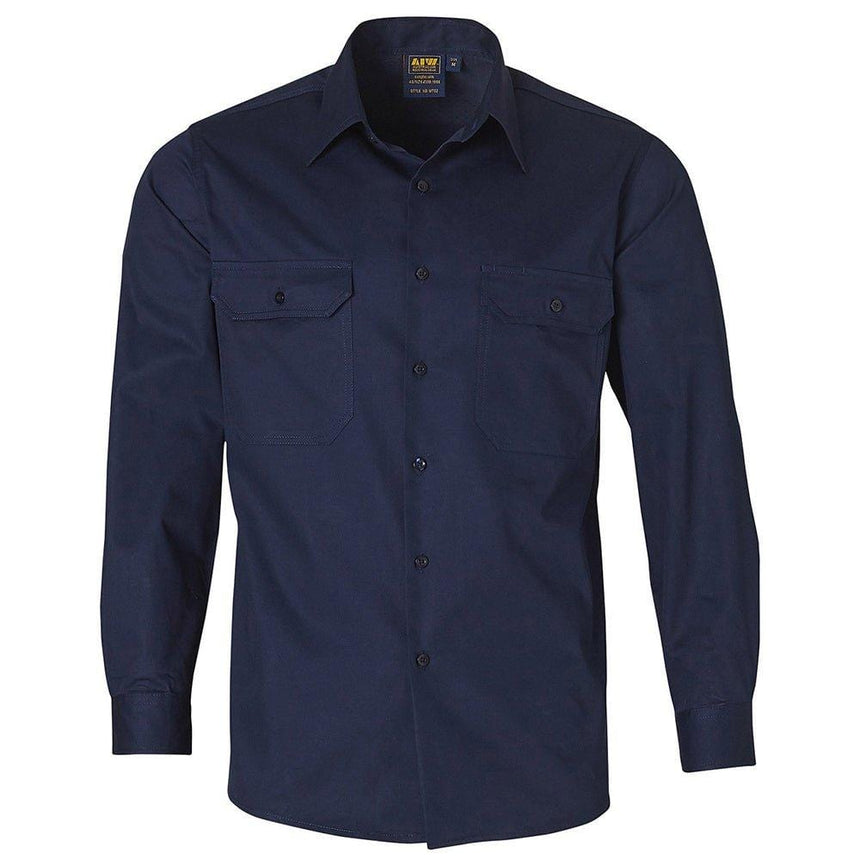 WT02 Cotton Long Sleeve Work Shirt Shirts Winning Spirit Navy S